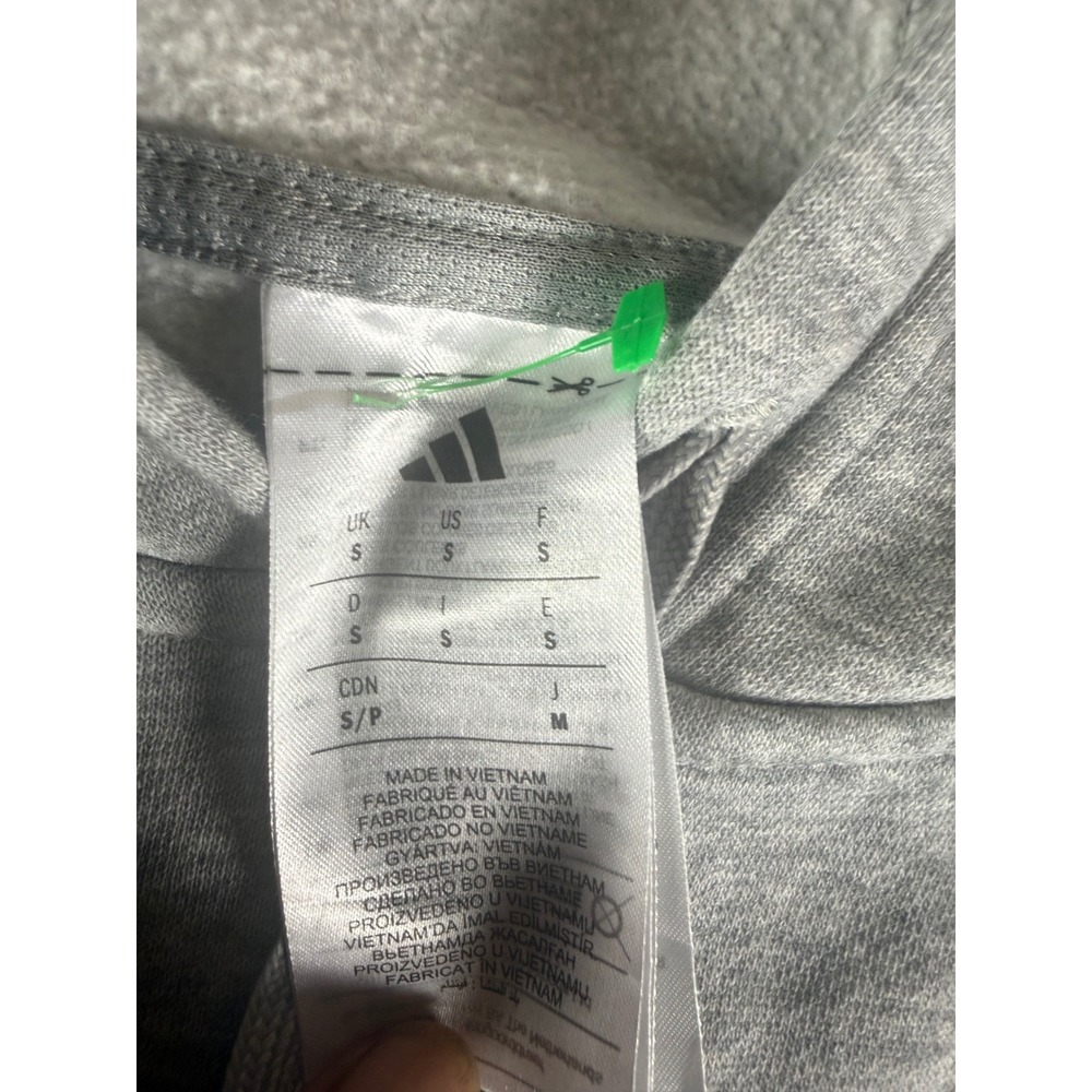 Adidas Essentials Heather Grey Fleece Pullover Hoodie Mens Small Logo Sleeve - Picture 6 of 6